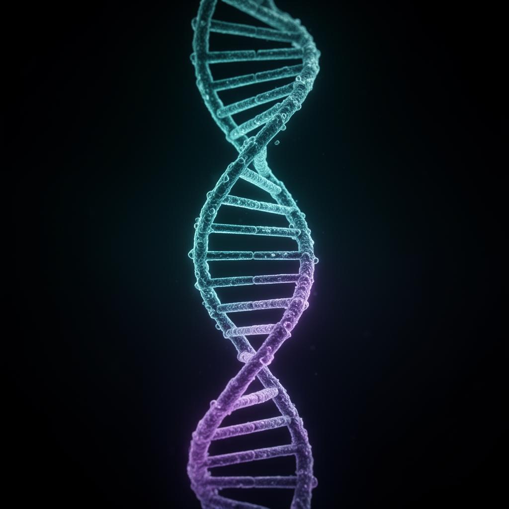 Glowing DNA helix on dark background